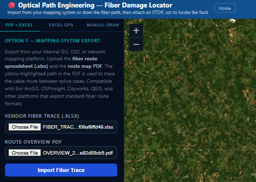 Fiber Damage Locator — fiber trace file import interface